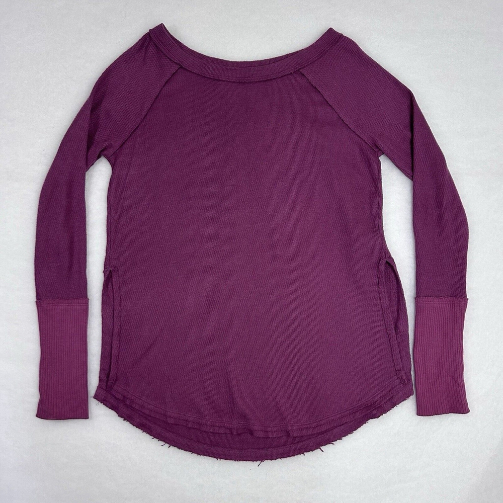 Free People We The Free Sz.M Snowy Thermal Tunic Thumb Holes Raw Edge Boho Chic